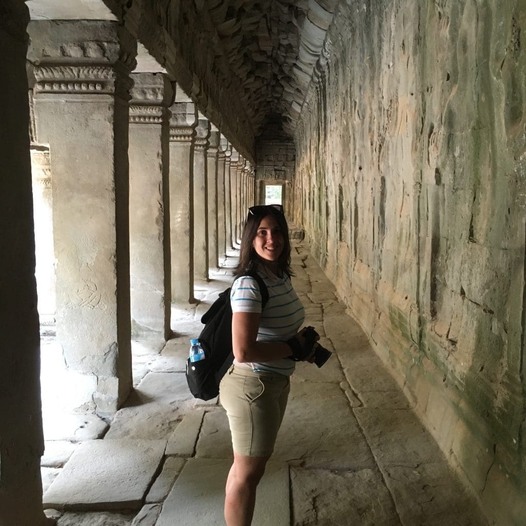 Angela Allas walking around the temples in Siem Reap, Cambodia